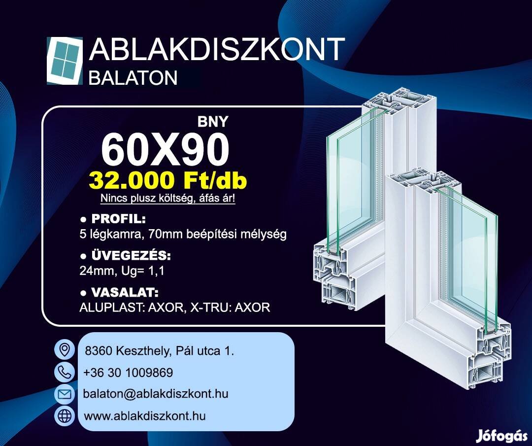 Aluplast 60x90 bukó-nyíló műanyag ablak 2 rétegű üvegezéssel