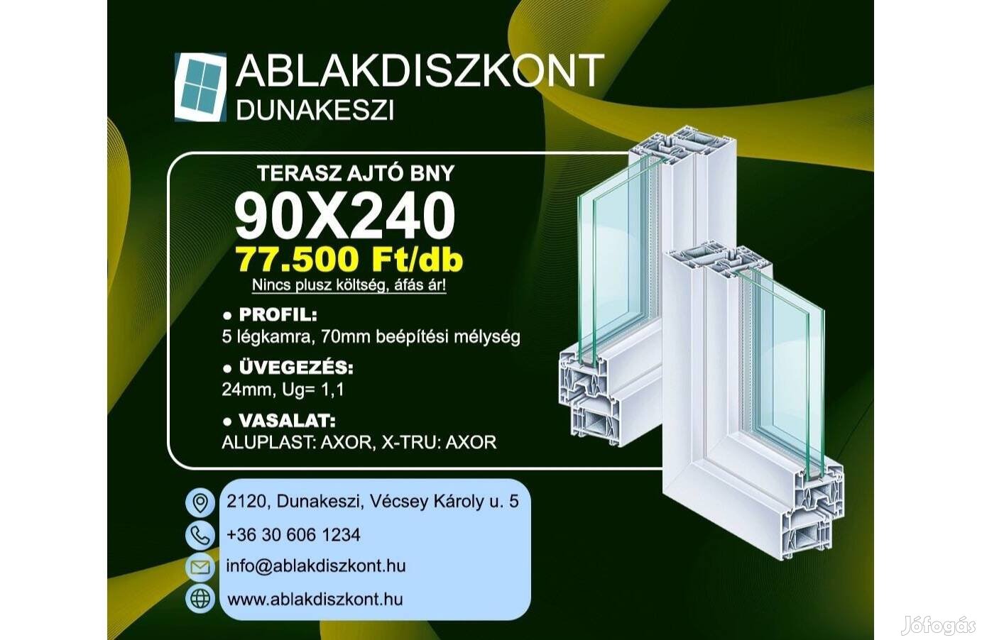 Aluplast 90x240 bukó-nyíló hőszigetelt műanyag terasz ajtó raktárról