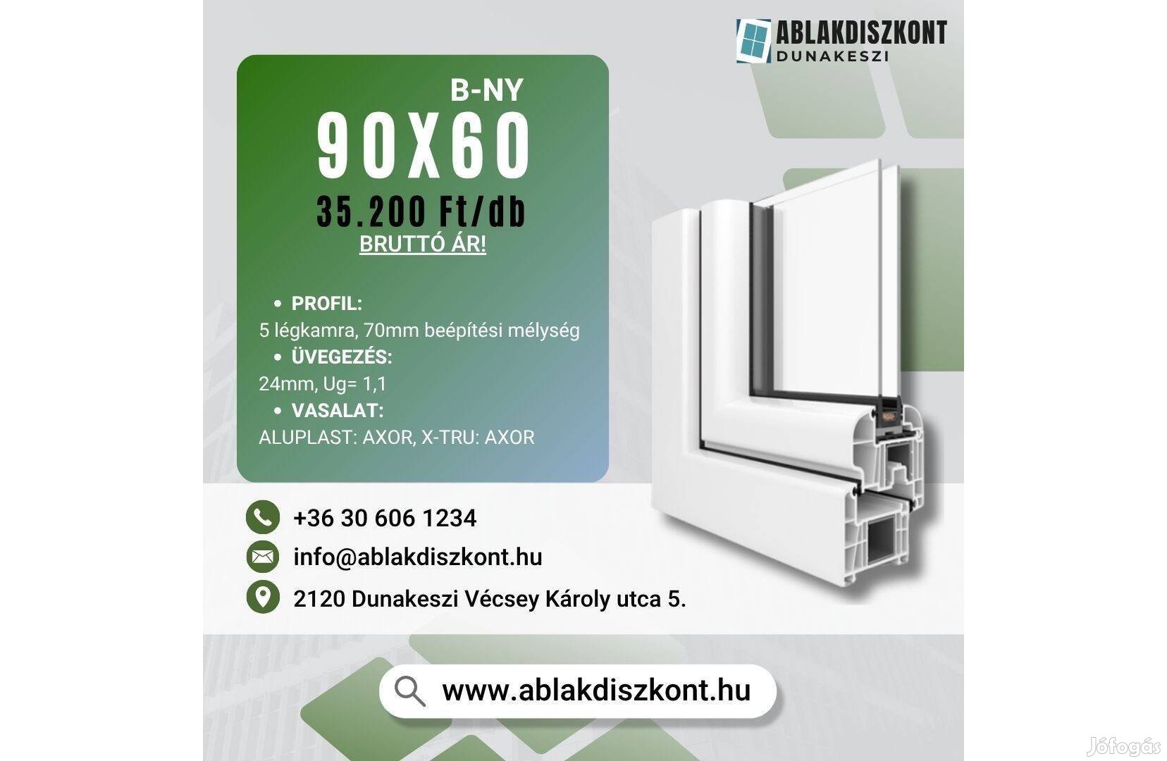 Aluplast 90x60 bukó-nyíló műanyag ablak 2 rétegű üvegezéssel