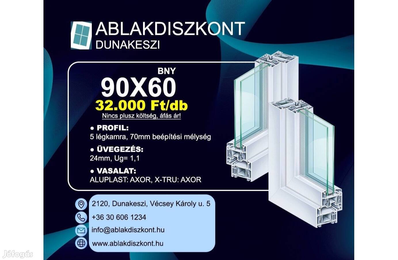 Aluplast 90x60 bukó-nyíló műanyag ablak 2 rétegű üvegezéssel