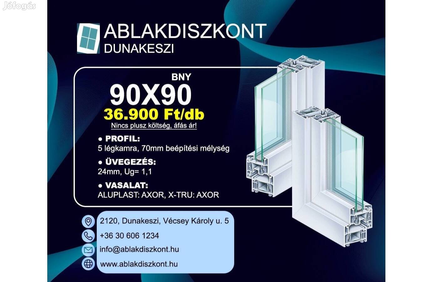 Aluplast 90x90 bukó-nyíló hőszigetelt műanyag ablak Raktárról