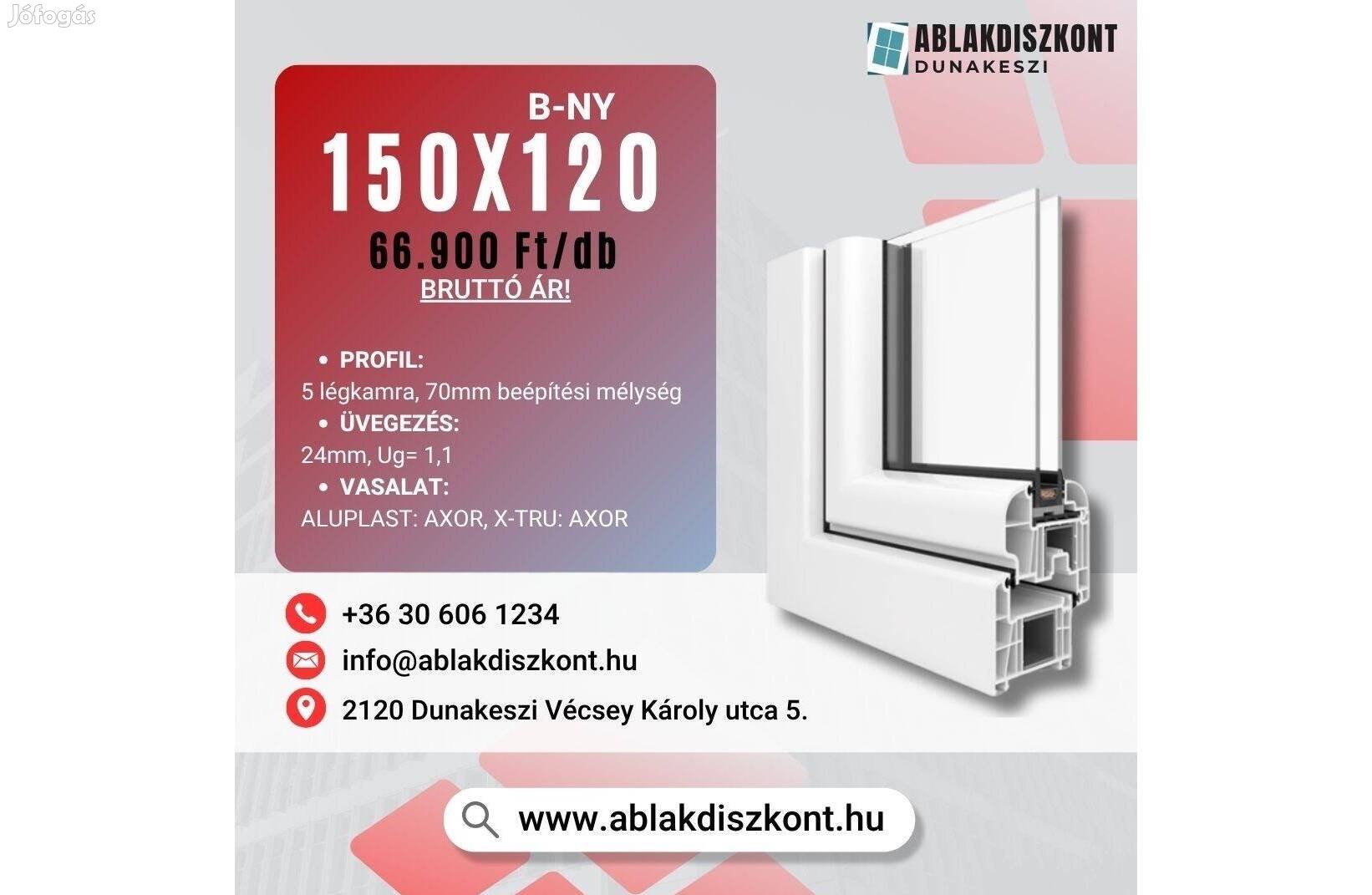 Aluplast hőszigetelt műanyag ablak 150x120 bukó-nyíló Raktárról