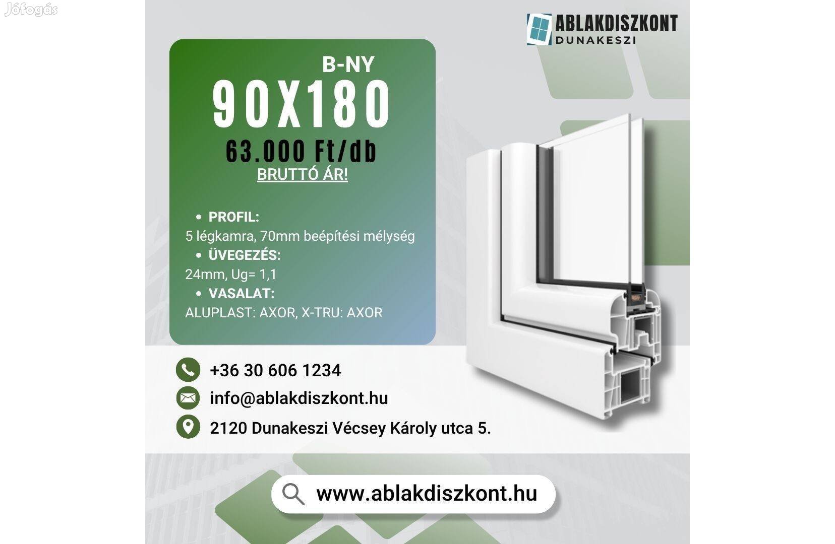 Aluplast hőszigetelt műanyag ablak 90x180 bukó-nyíló Raktárról