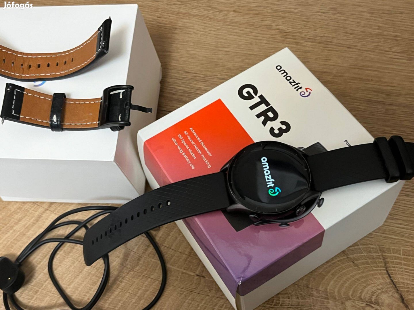 Amazfit GTR 3 okosóra Thunder Black gyári dobozában + bőrszíj