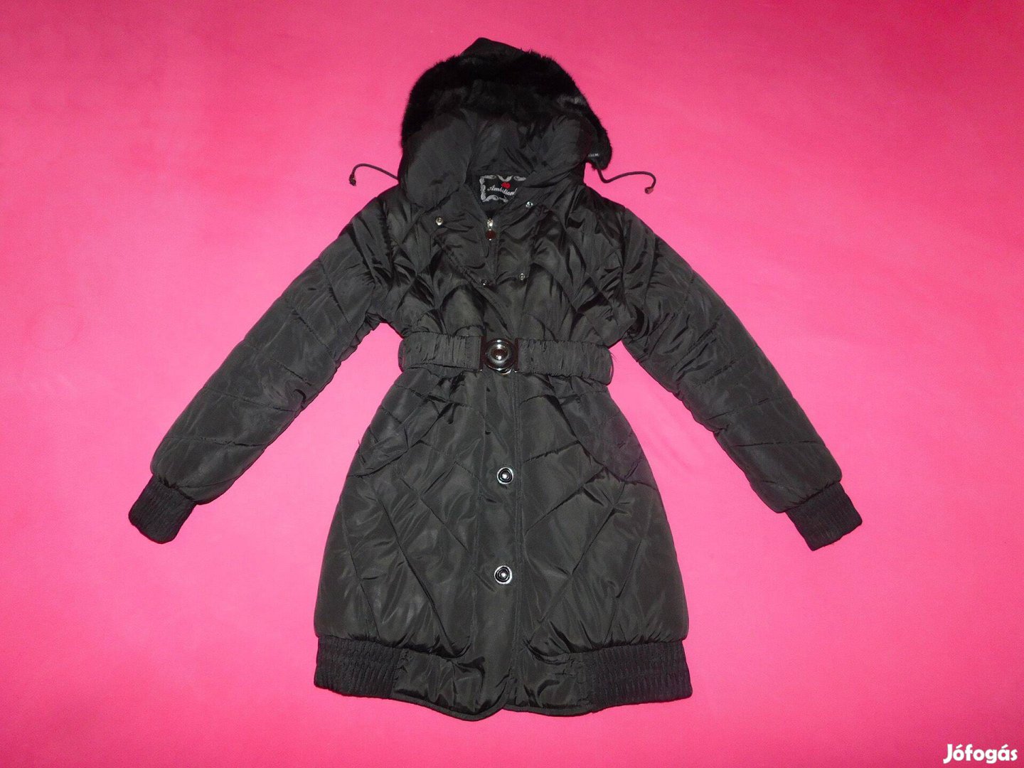 Ambitionfly női, fekete, téli, bélelt, kapucnis kabát, L-es