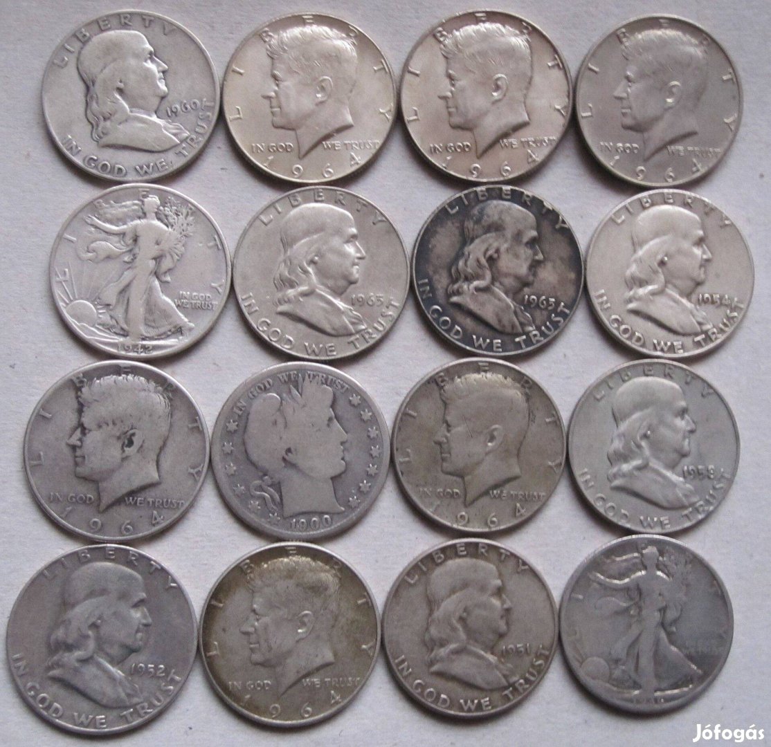Amerikai fél dollárosok 16db Kennedy half dollar 1/2 dollar ezüst