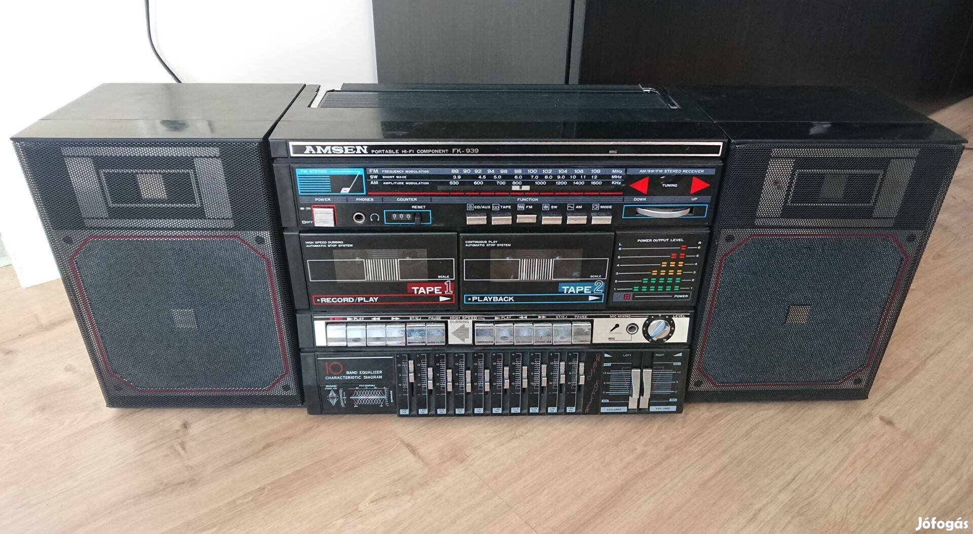 Amsen FK939 működő nagy boombox 10 sávos equalizer FM rádiós magnó
