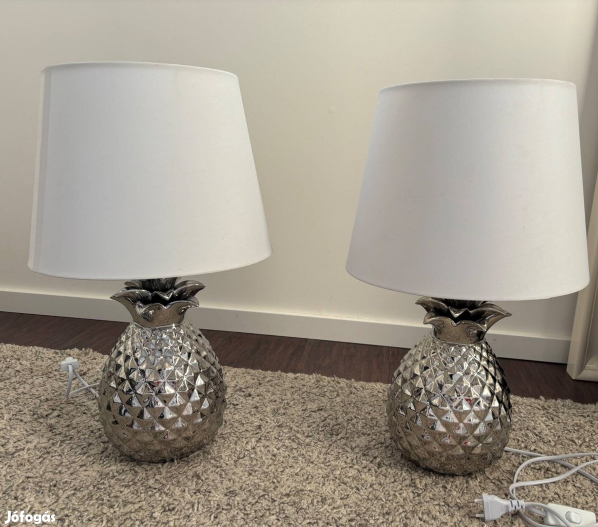 Ananász formájú ezüst kerámia asztali lámpa 52 cm (2db)