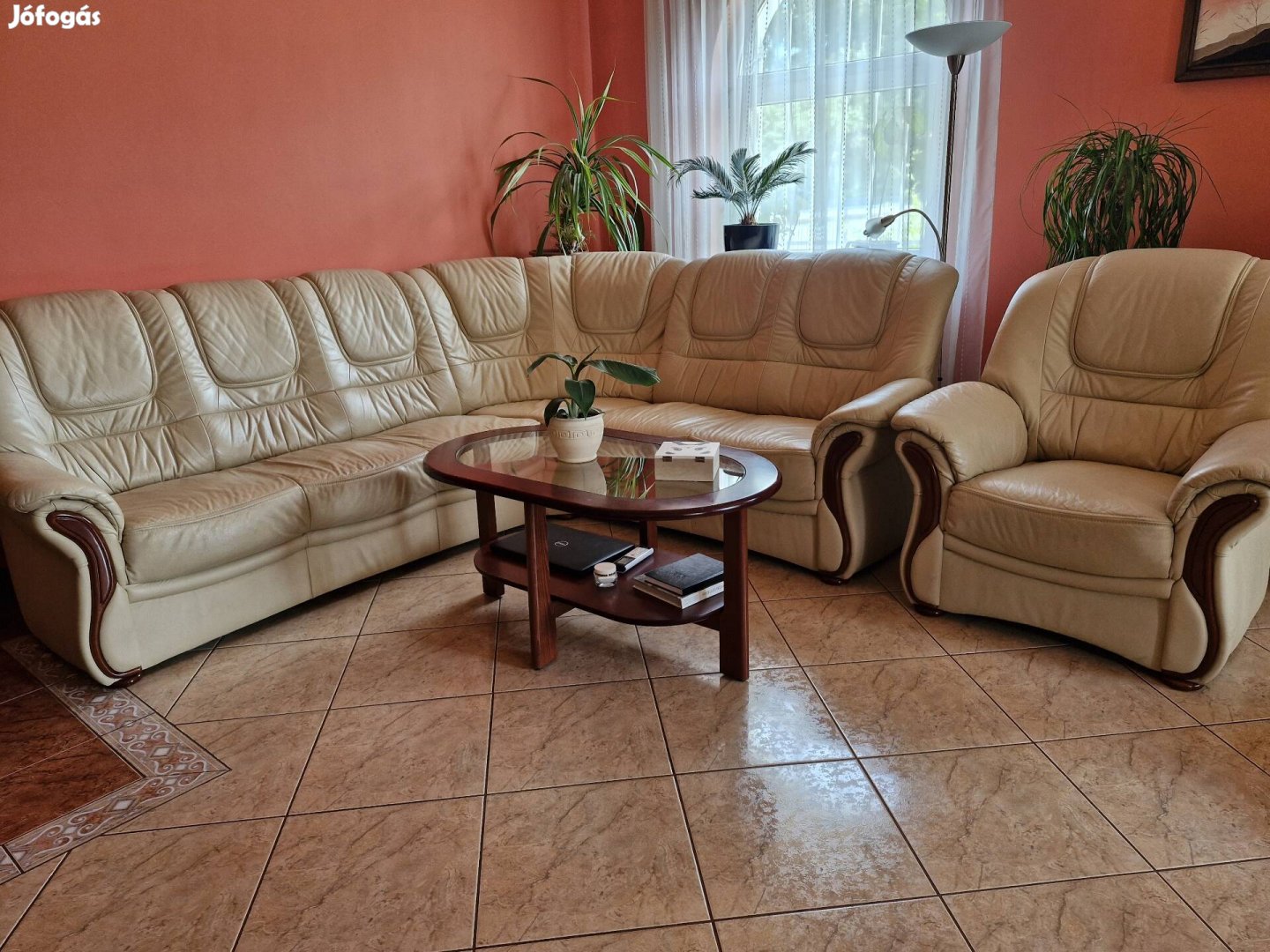 Andante Florenz Longlife bézs bőr sarok ülőgarnitúra