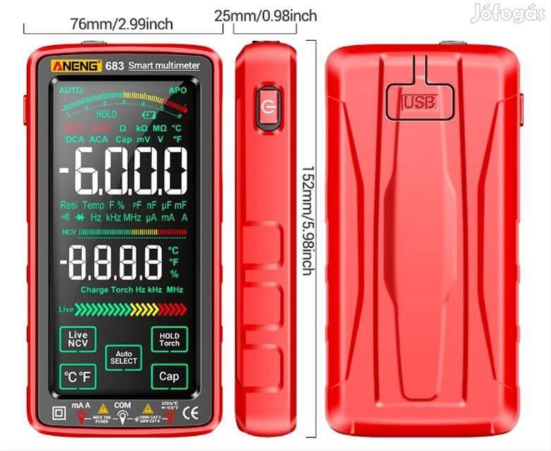 Aneng színes érintőképernyős akkus digitális litium-polimer multiméter