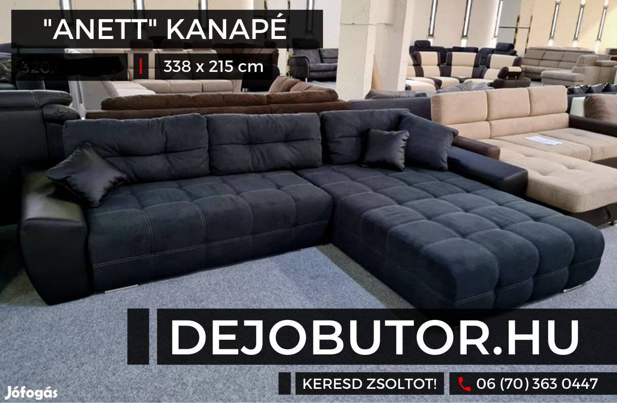 Anett sarok black kanapé ülőgarnitúra 215x335 cm ágyazható