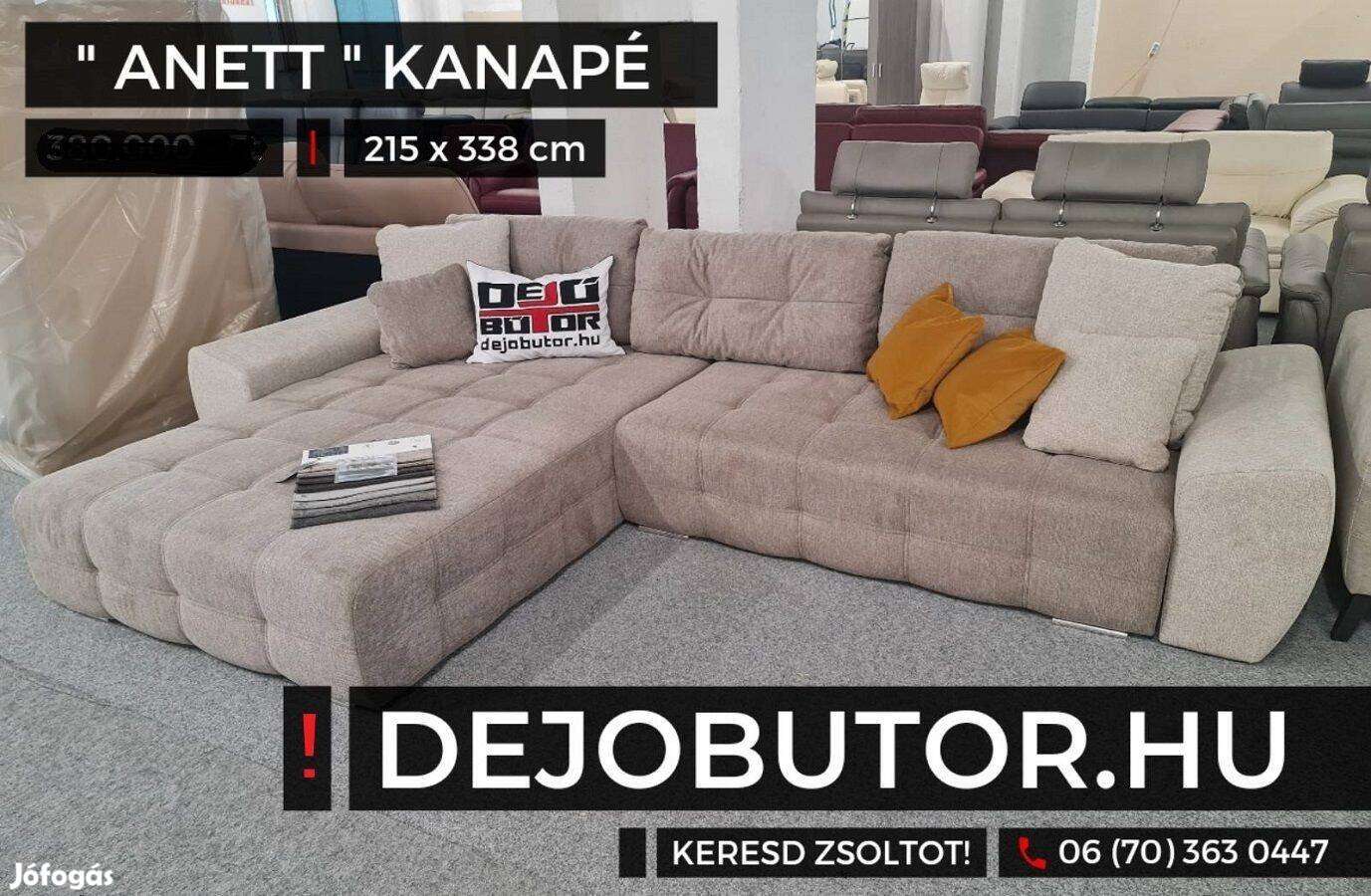 Anett szivacsos bézs sarok kanapé ülőgarnitúra 215x338 cm ágyazható