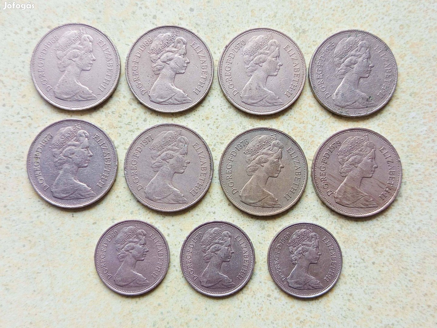 Anglia 11 db Különböző Érme 5 10 Pence 1968-1980