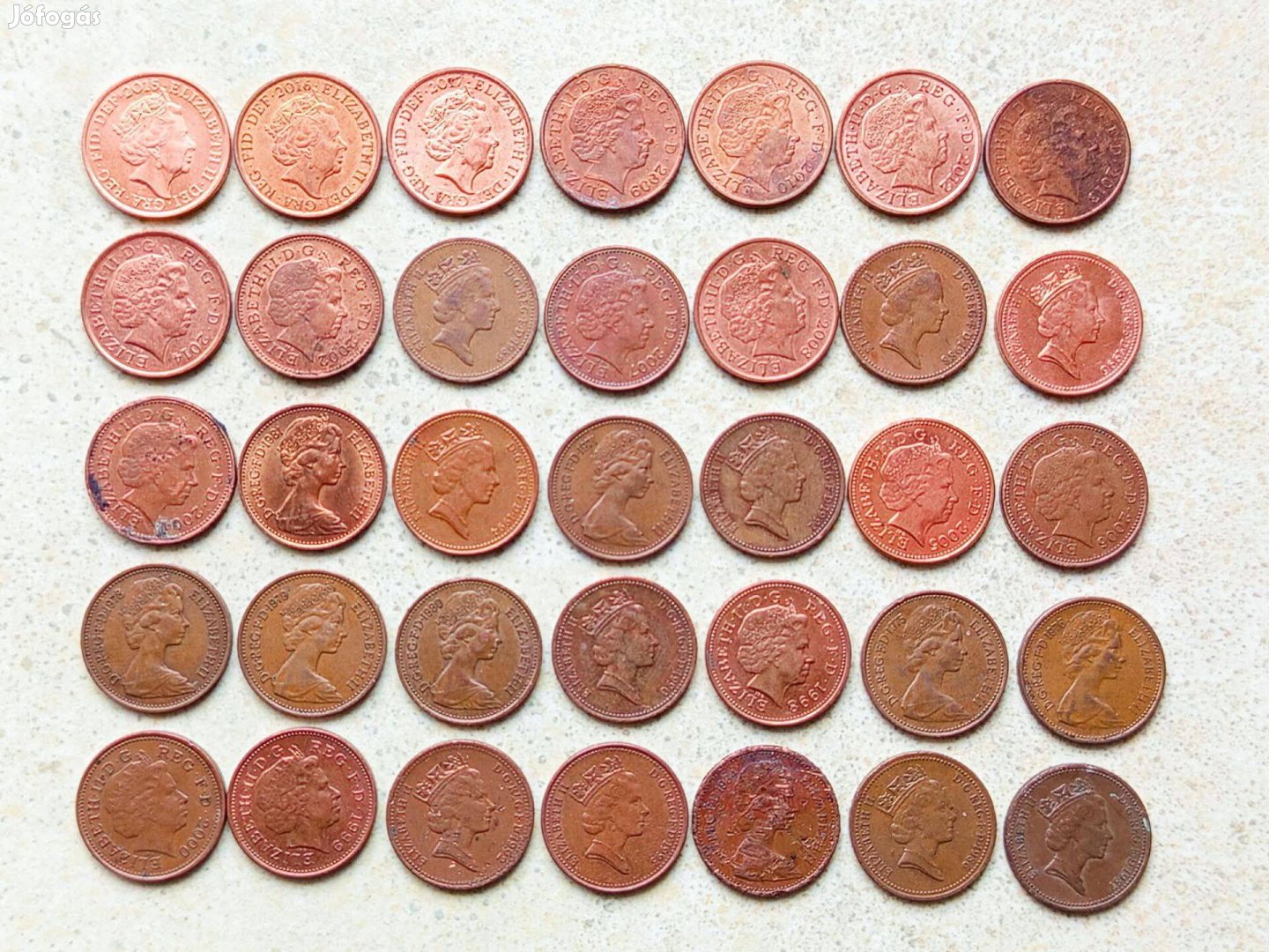 Anglia 35 db Különböző Érme 1 Penny 1971-2017