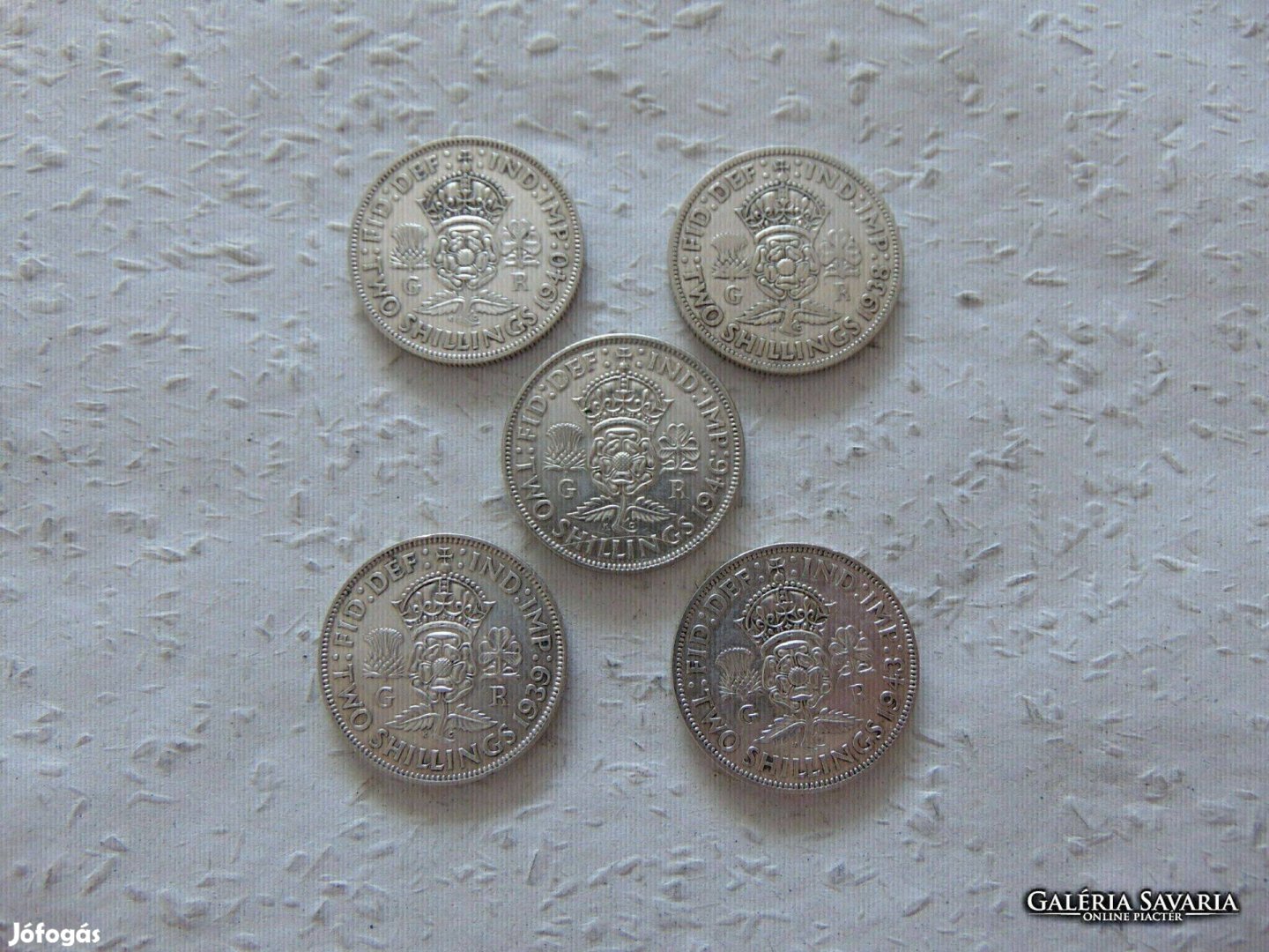 Anglia 5 darab ezüst 2 shilling LOT !