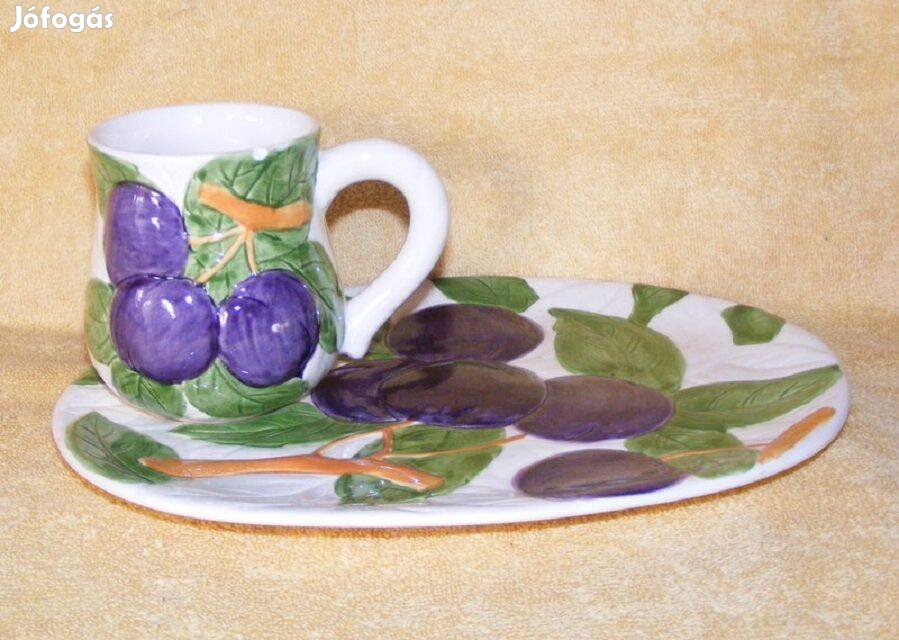 Angol porcelán gyümölcsös reggelizőszett