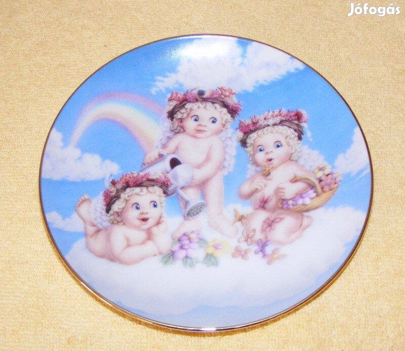 Angyalos porcelán tányér, dísztányér