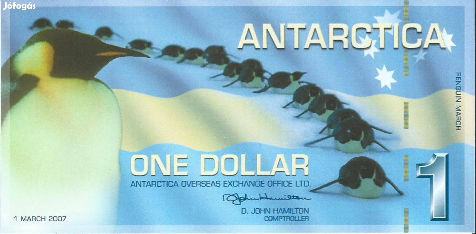 Antarktisz 1 dollár 2007 UNC polimer emlékbankjegy