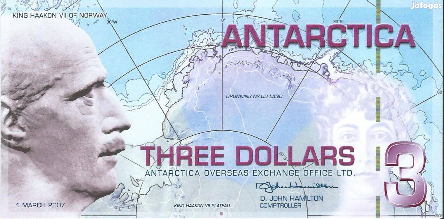 Antarktisz 3 dollár 2007 UNC polimer emlékbankjegy