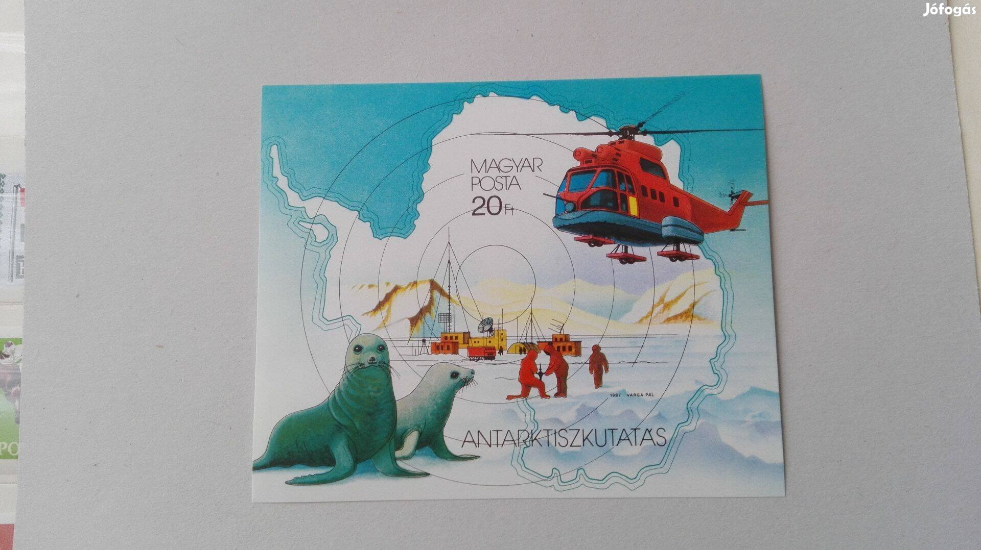 Antarktisz kutatás 1987-es ritka vágott blokk bélyeg