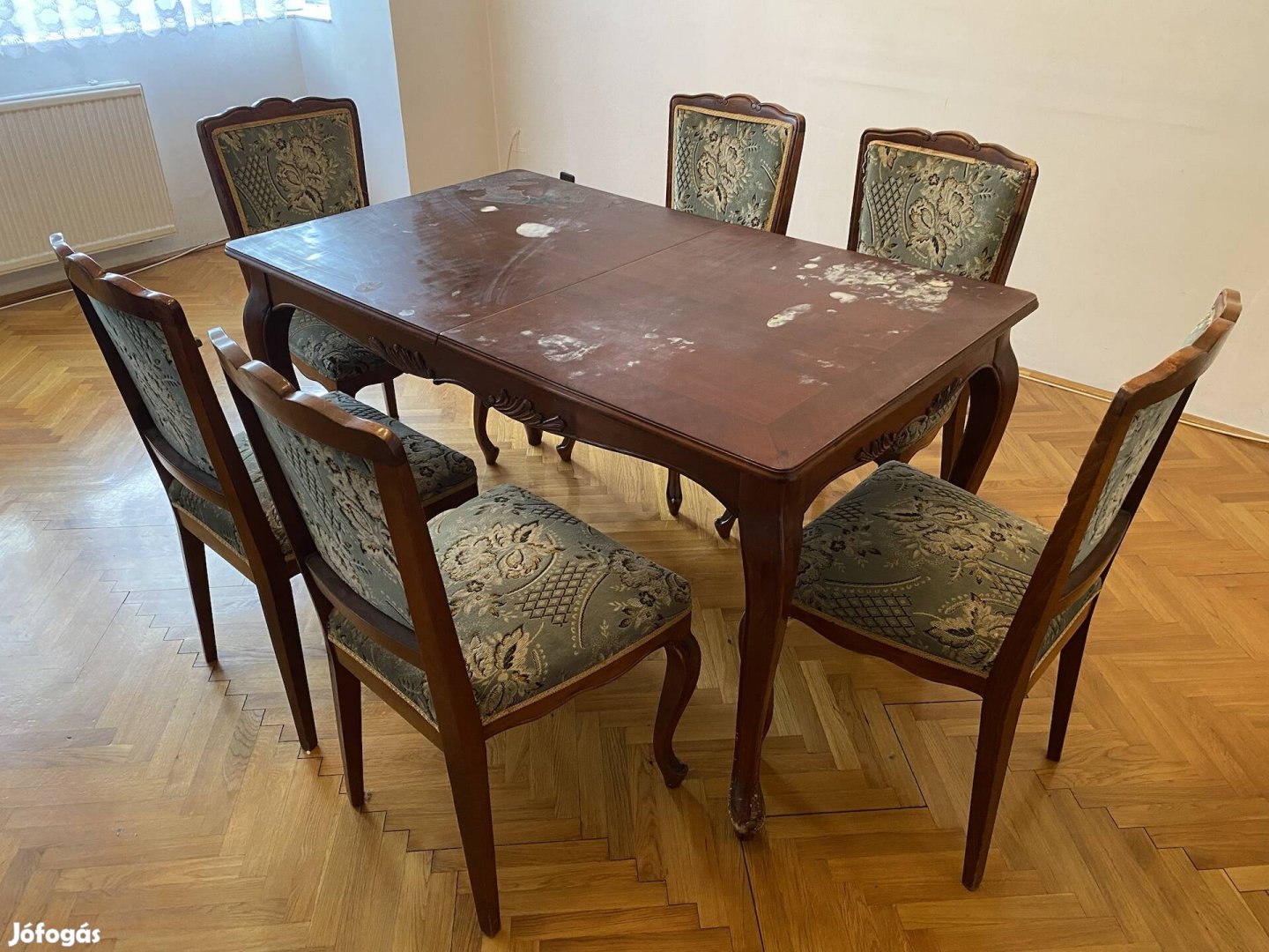 Antik Barokk Étkező Asztal + 6 db Szék