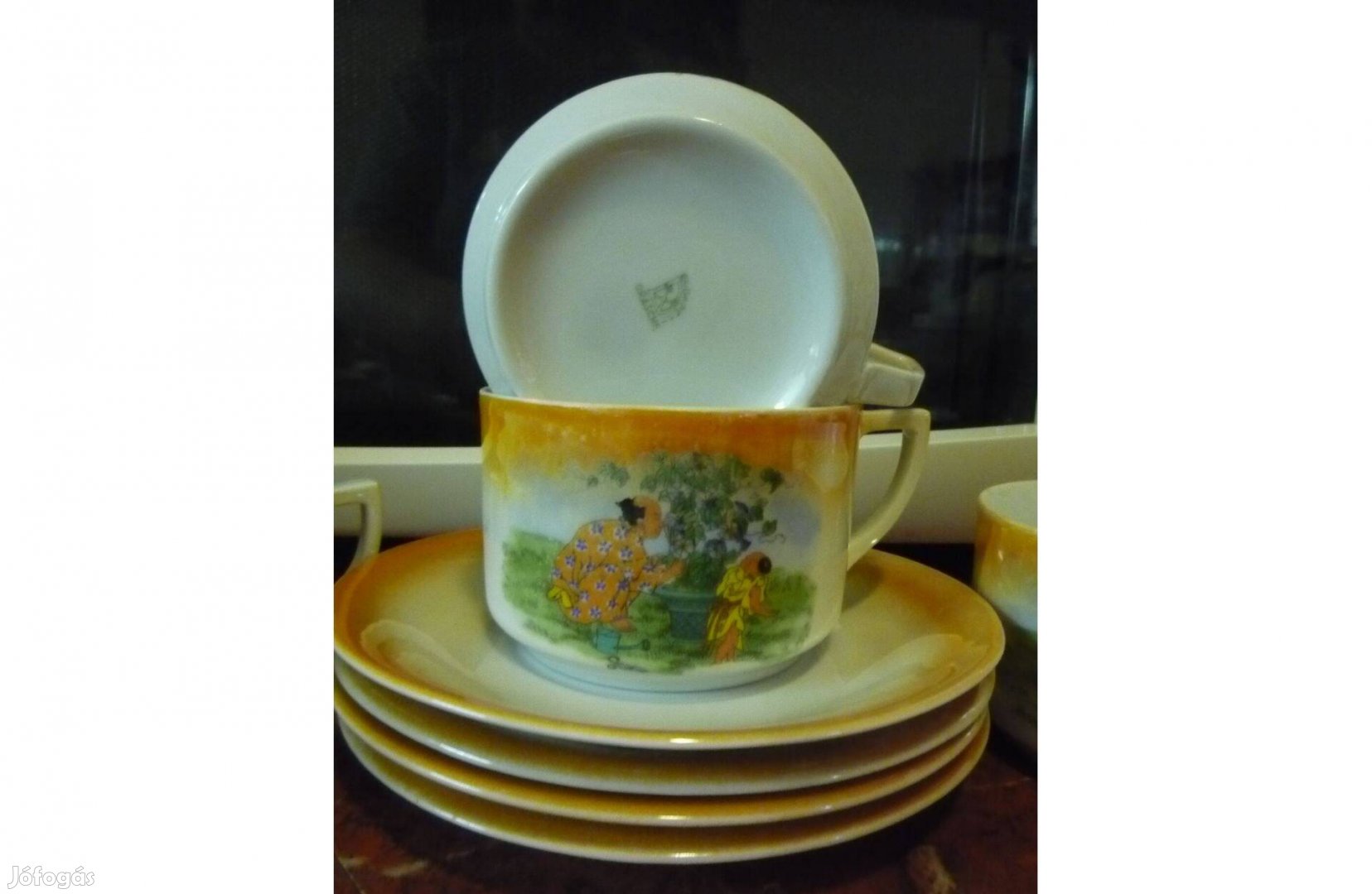 Antik Drasche porcelán lüszter mázas teáscsésze kistányér