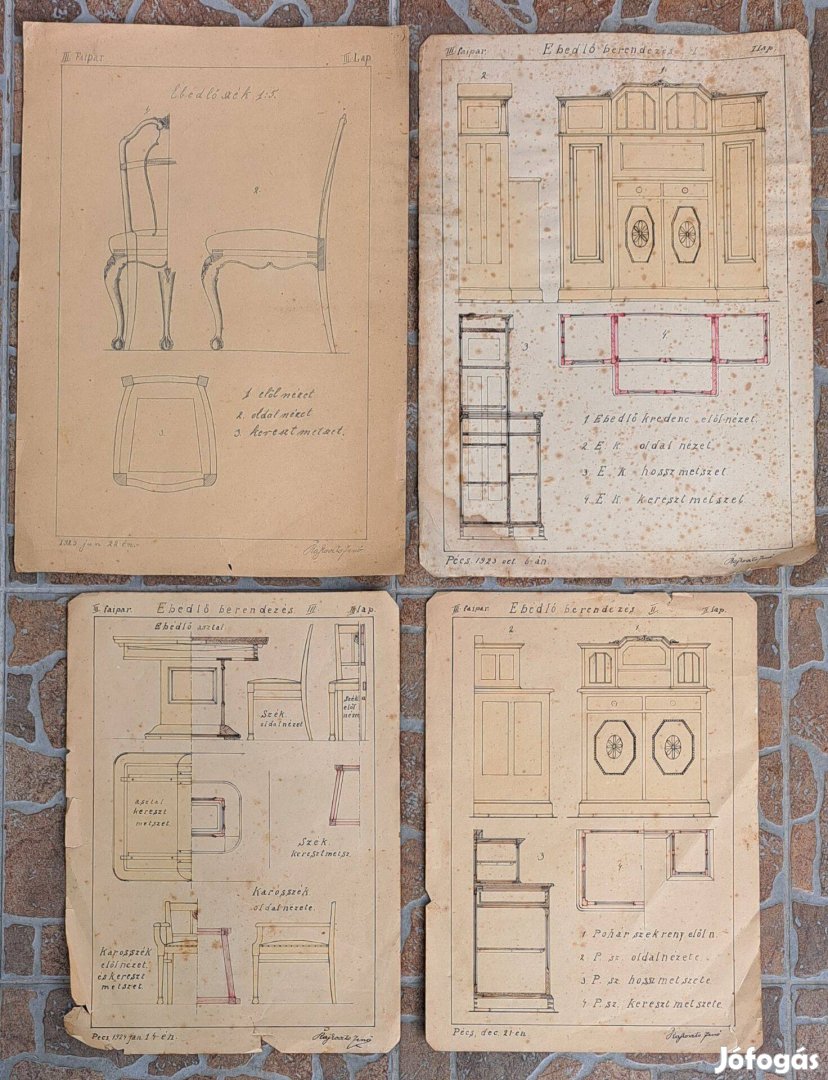 Antik Ebédlő berendezés. I.II.III. IV. Pécs 1923