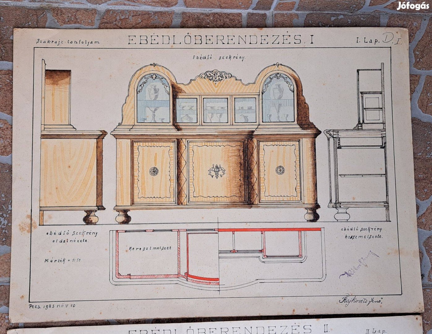 Antik Ebédlőberendezés.I. Pécs 1925. (szakrajztanfolyam)