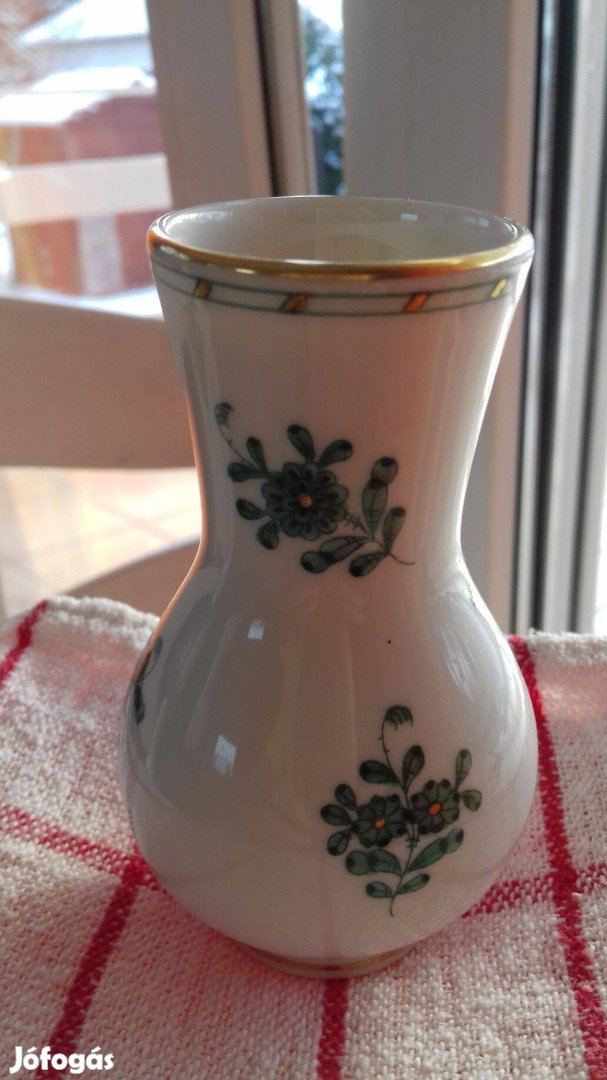 Antik Herendi porcelán zöld kis váza