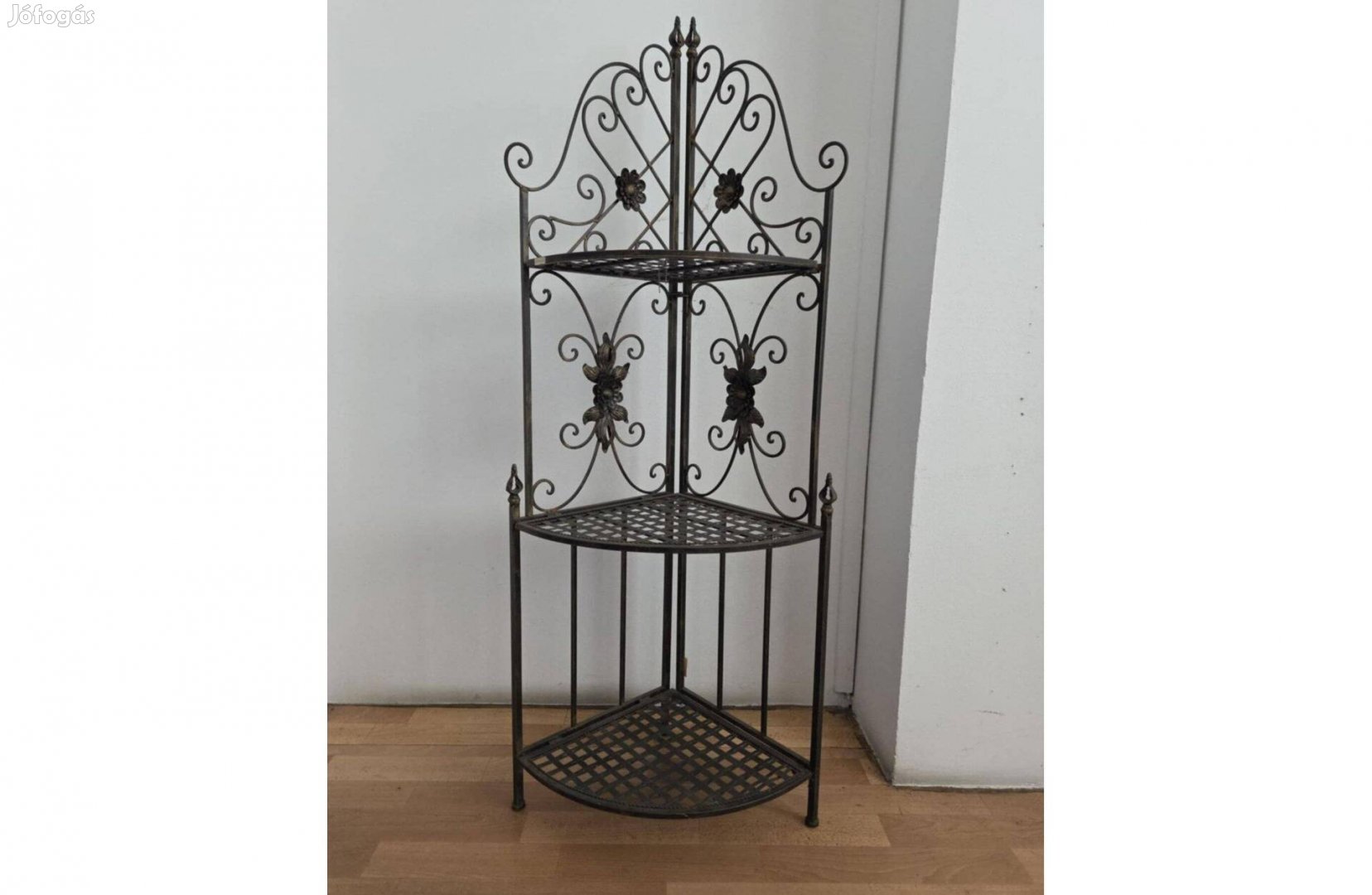 Antik Kovácsoltvas 3 Szintes Sarokpolc 134X36X33 CM