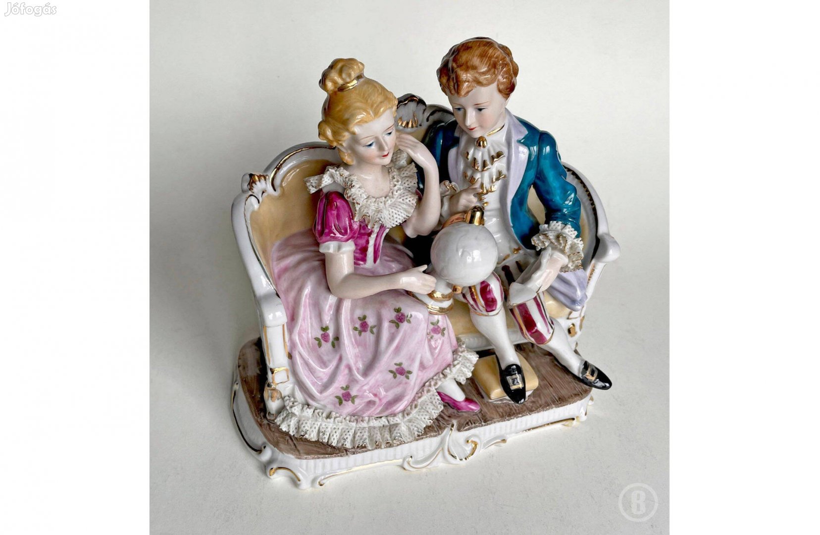 Antik Meisseni jellegű porcelán életkép - Csak személyesen!