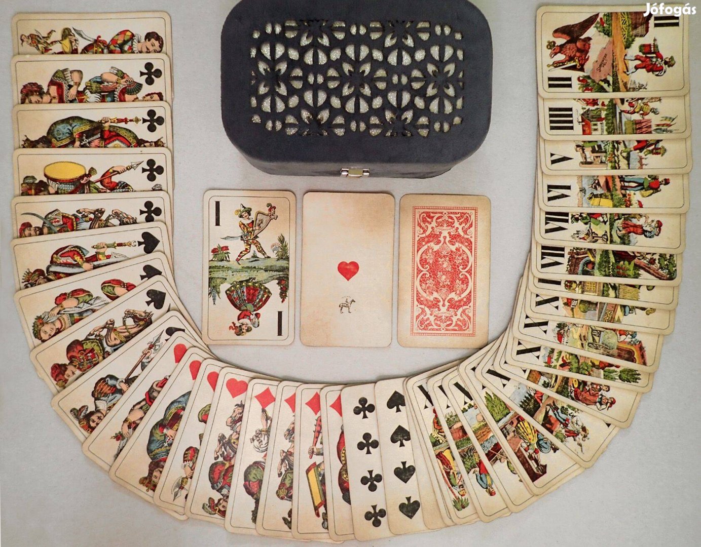 Antik Piatnik védjegyes Nagy Tarokk kártya jóskártya vetőkártya doboz