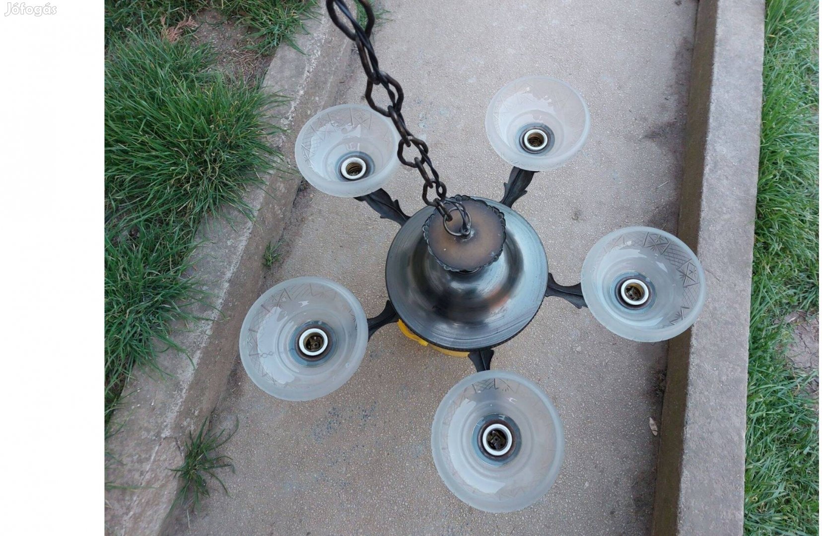 Antik-Réz csillár. 5 üvegburás. Akár szállítással is