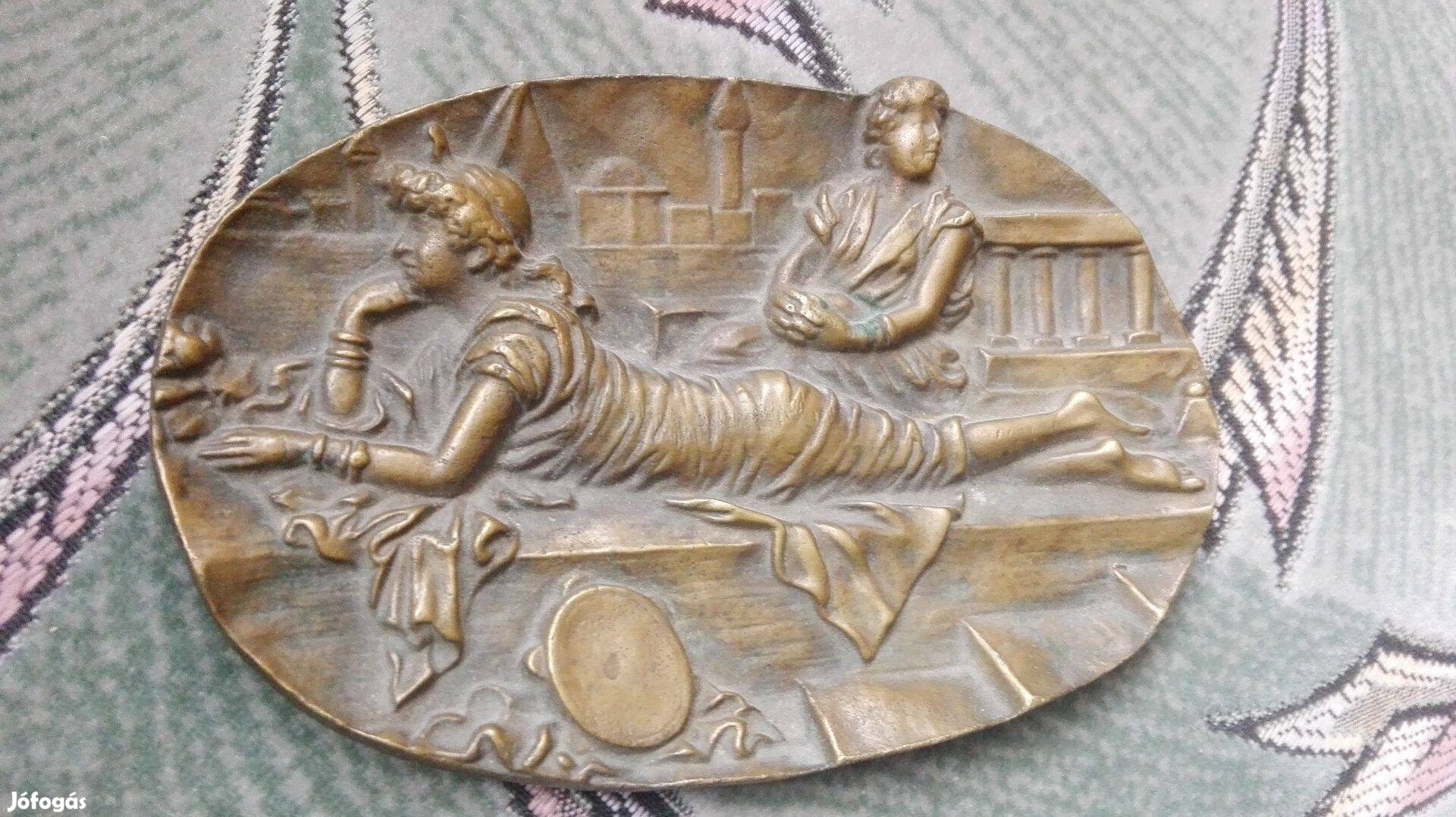 Antik Szecessziós asztali bronz dísz tál