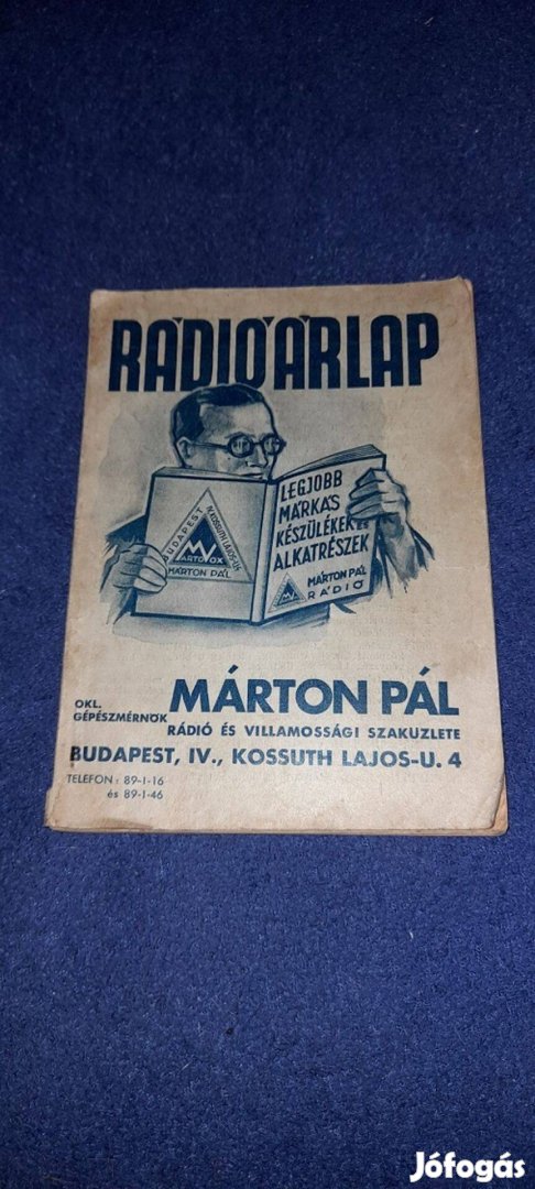 Antik , régi , ritka Márton Pál Rádió árlap ''30 - as évek