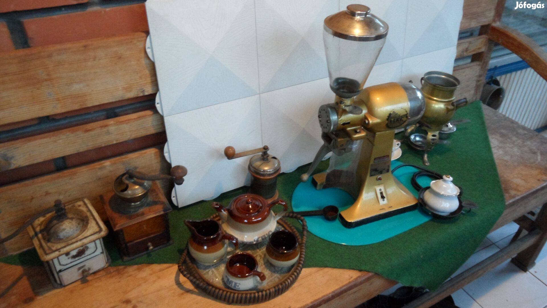 Antik "gránit tál, vezetékes kávédaráló kávéőrlő 2 hengeres mákdaráló