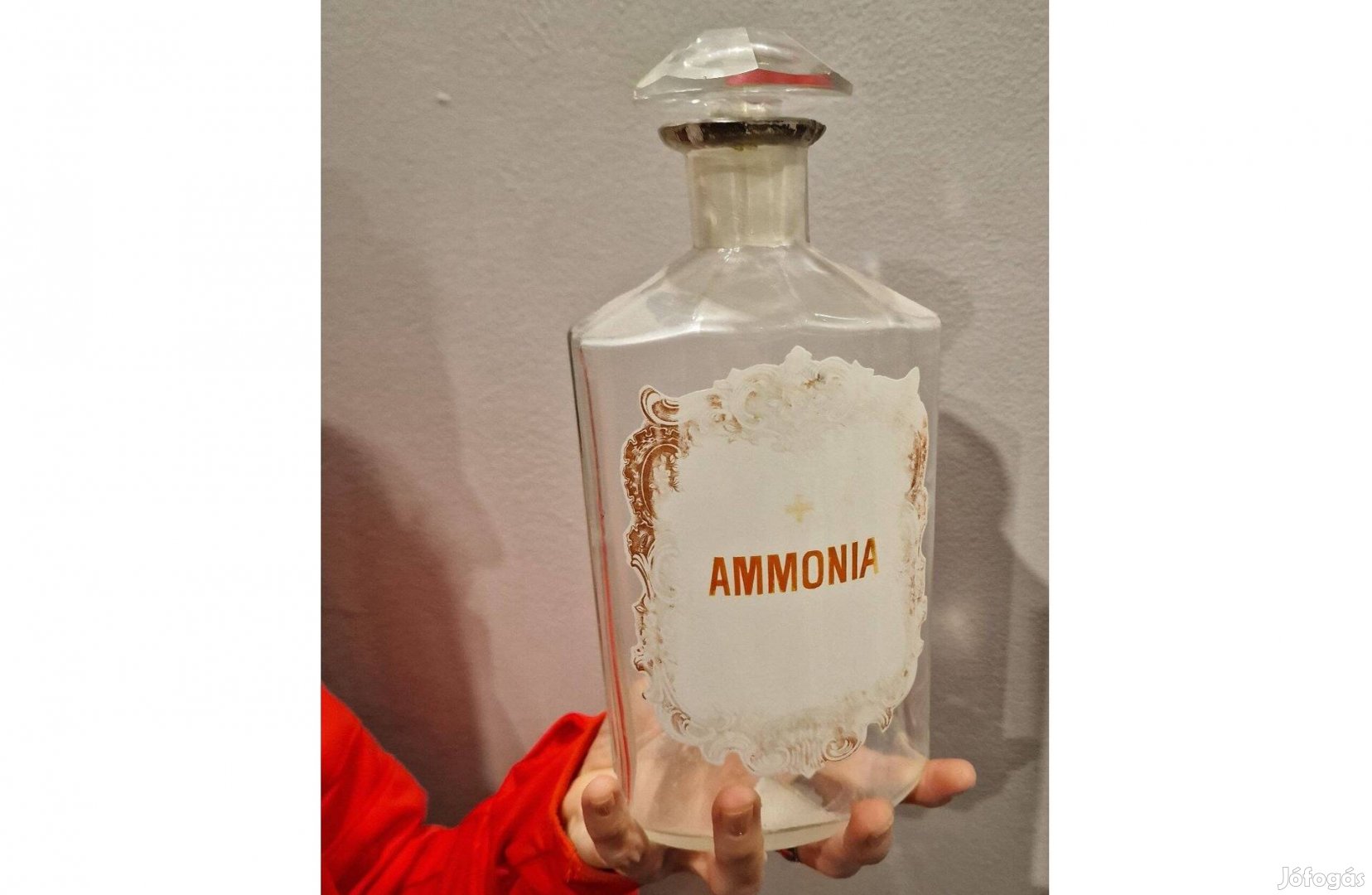 Antik, gyönyörű gyógyszertári patika üveg "Ammonia" felirattal (23 cm)