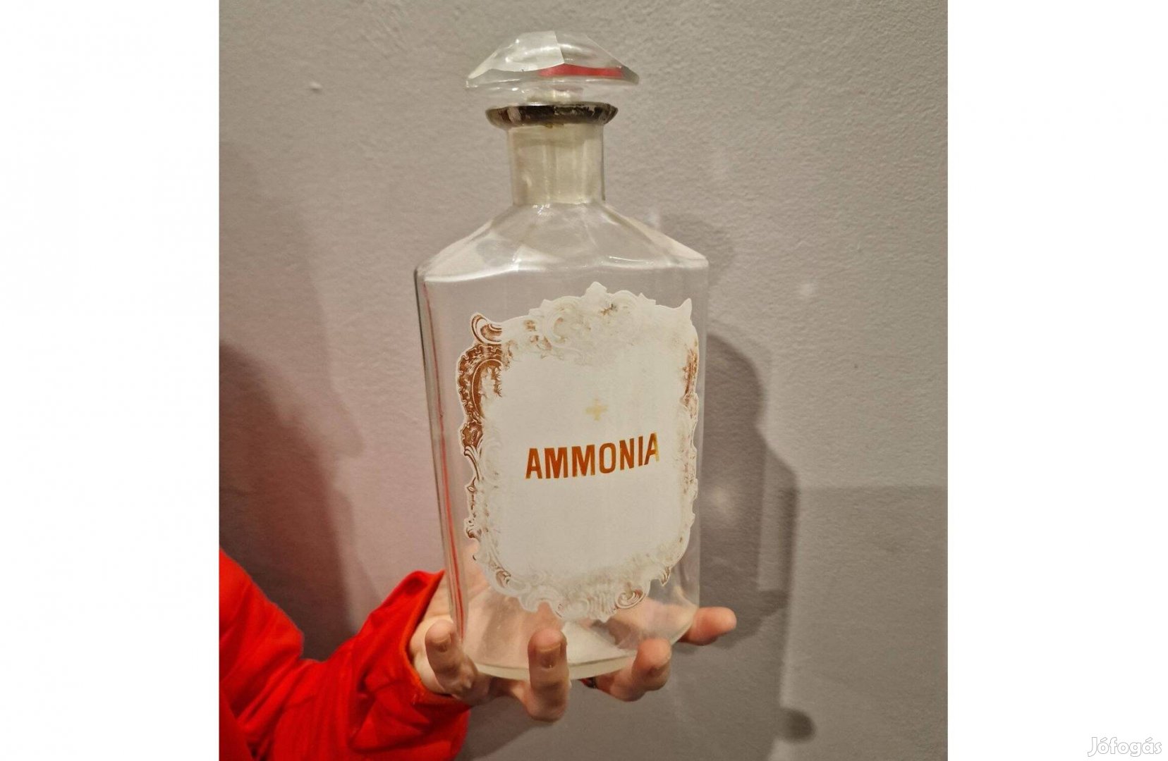 Antik, gyönyörű gyógyszertári patika üveg "Ammonia" felirattal (23 cm)