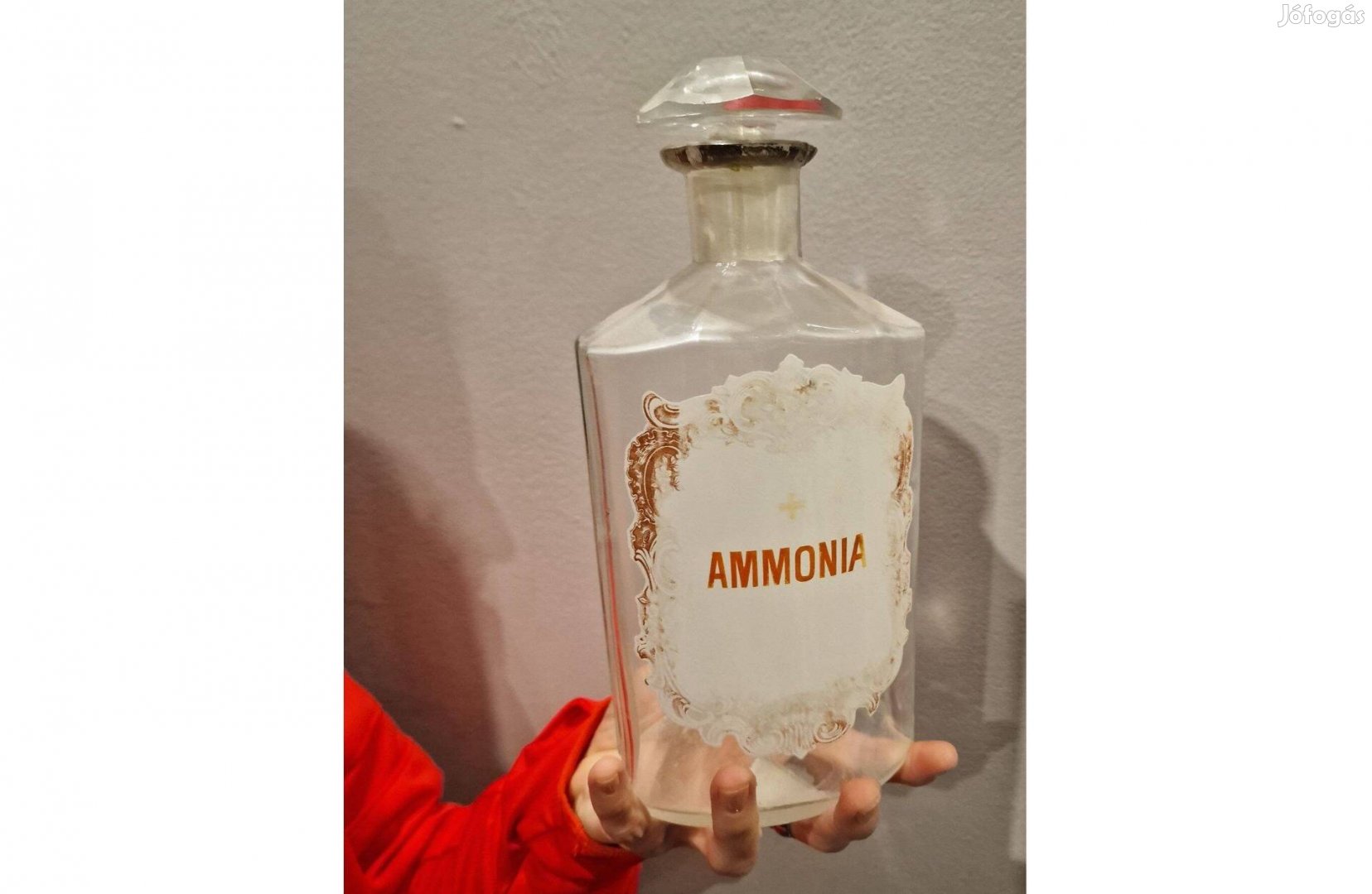 Antik, gyönyörű gyógyszertári patika üveg "Ammonia" felirattal (23 cm)