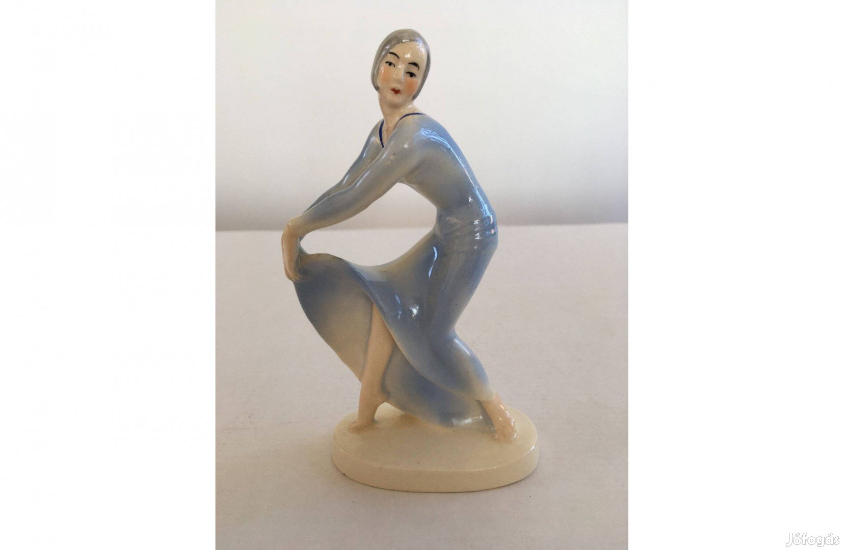 Antik, régi Sitzendorf porcelán, art deco női szobor, figura, táncosnő