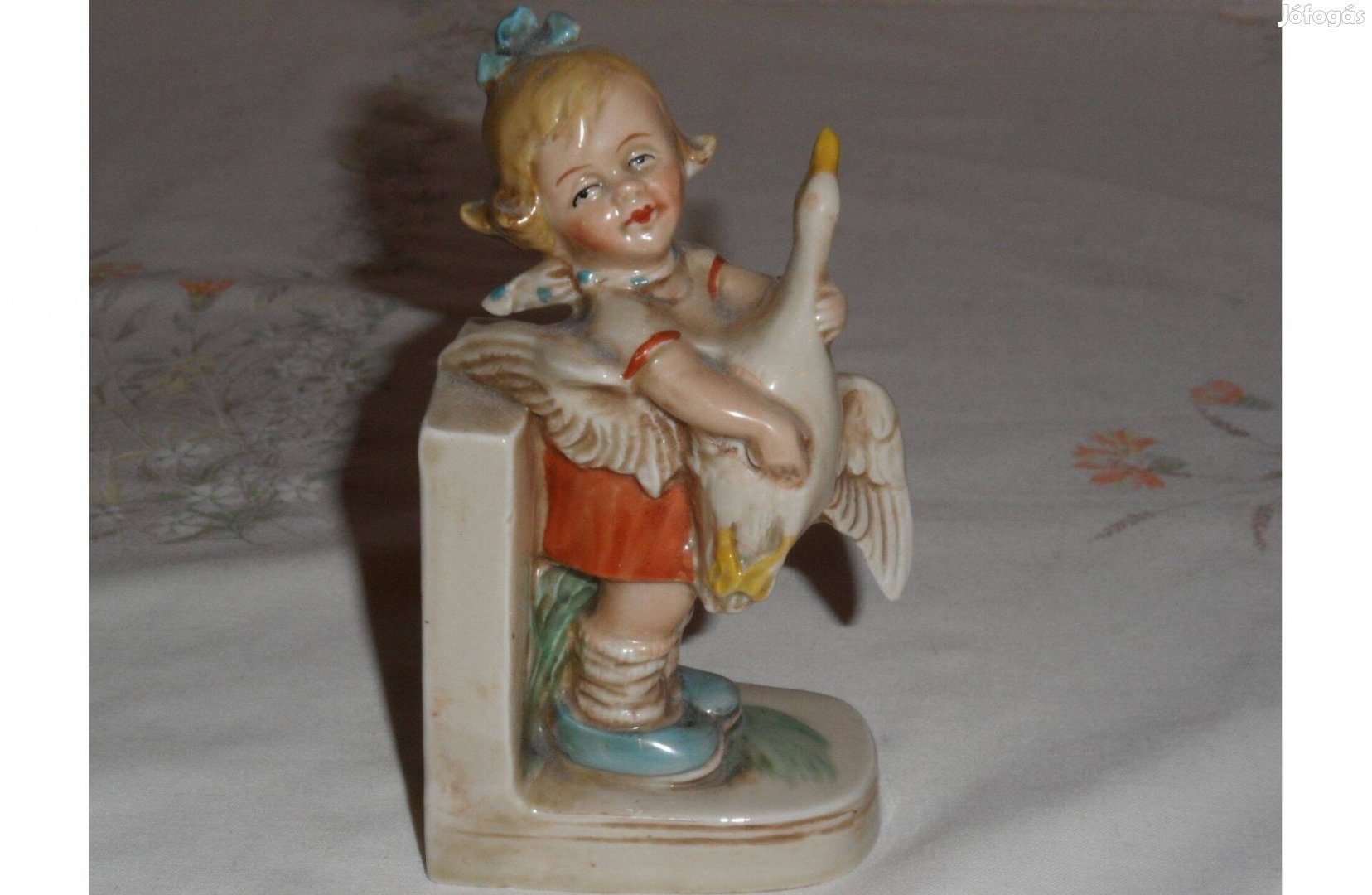 Antik, régi német porcelán figura, nipp, könyvtámasz