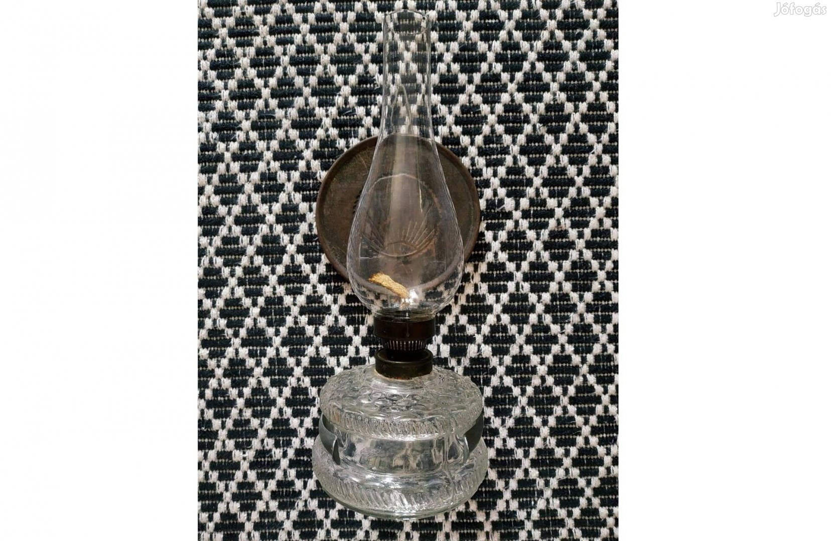 Antik, üveg, fali akasztós petróleumlámpa, üvegtartállyal II