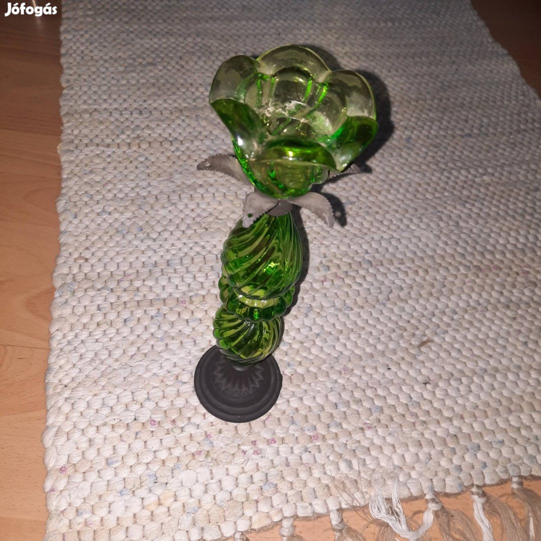 Antik art deco üveg gyertyatartó