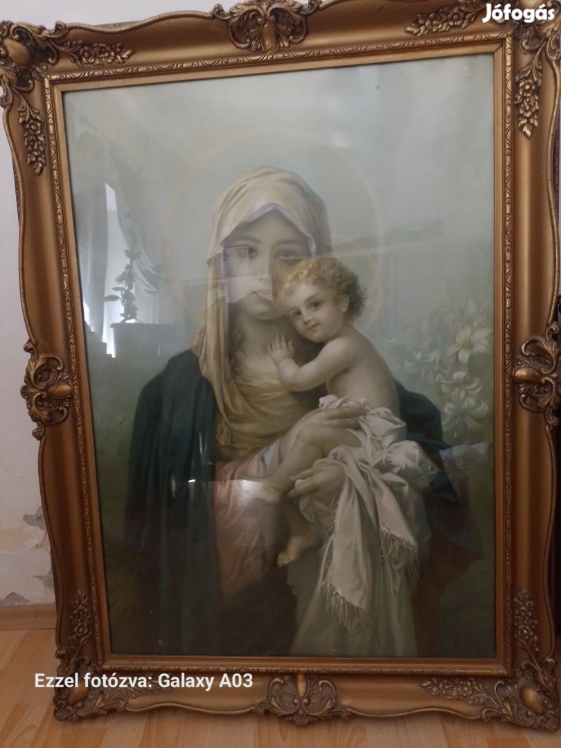 Antik blondel képkeret üveggel, képpel