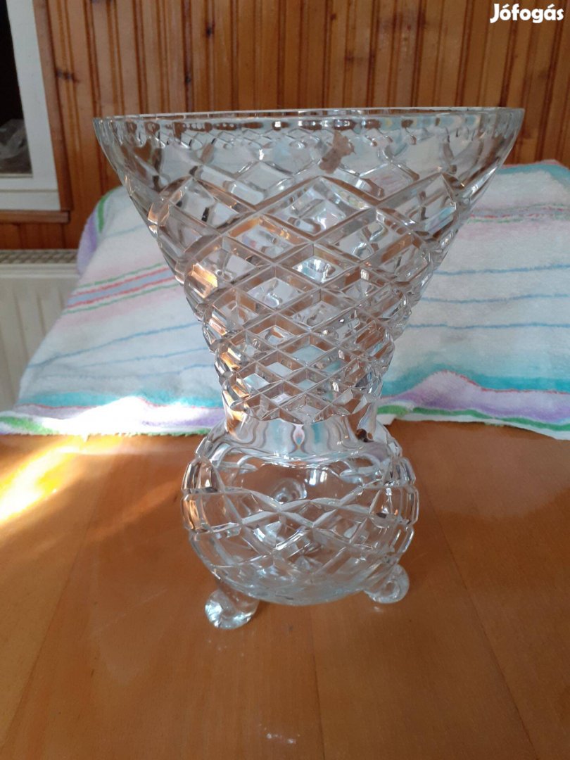 Antik brutál súlyú ólomkristály nagy üveg váza