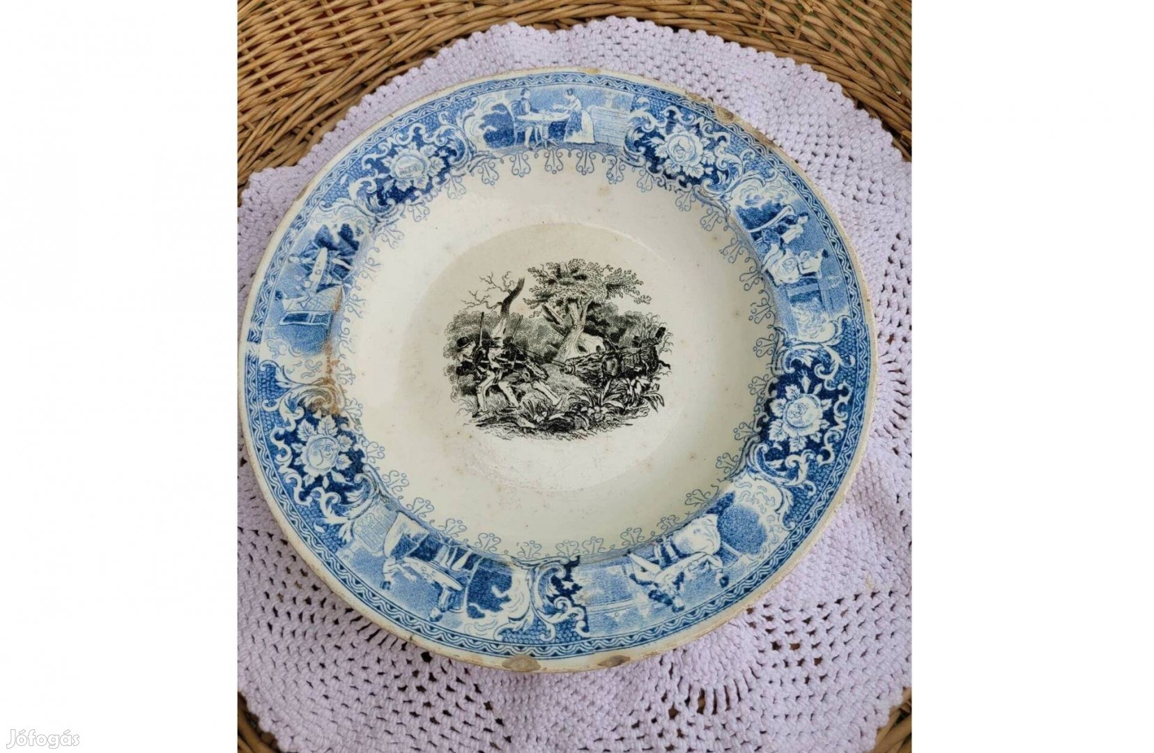 Antik cseh Klentsch jelenetes fajansz tányér