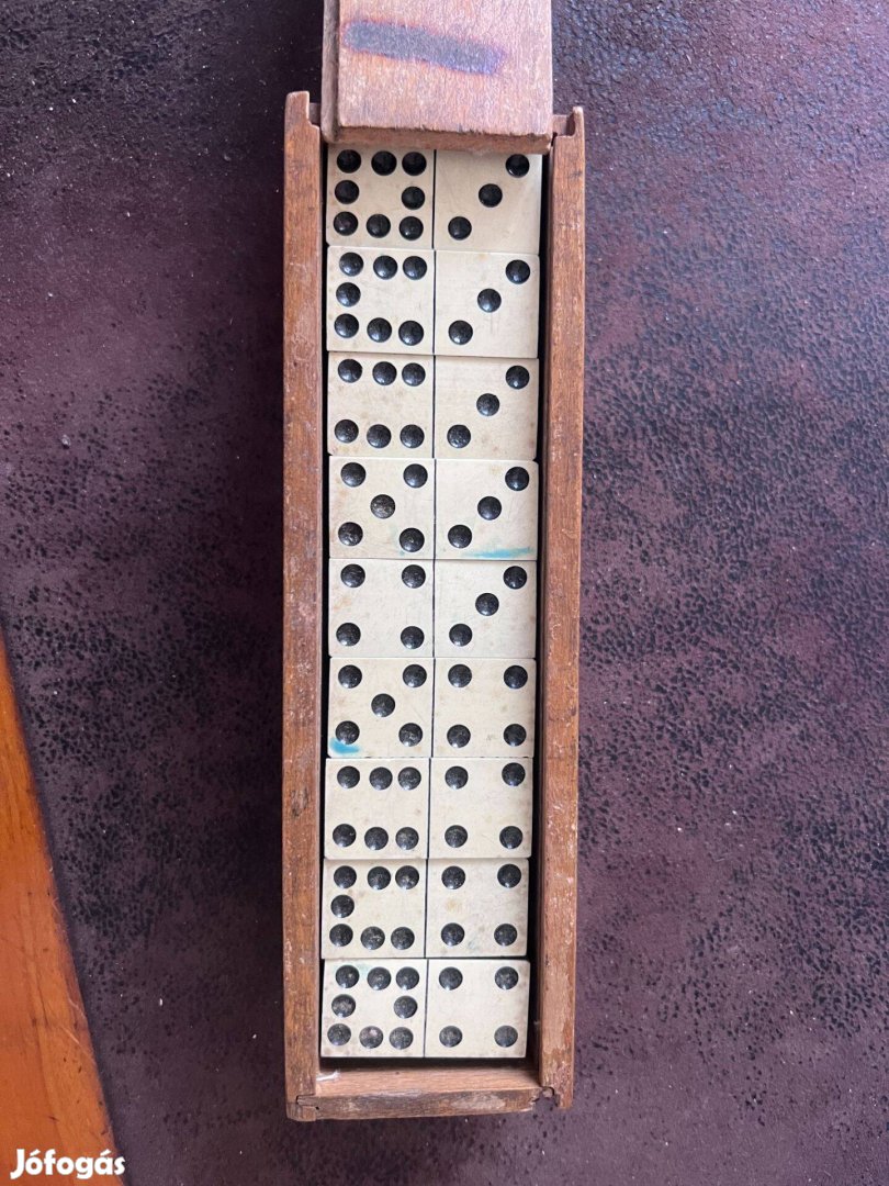 Antik csont domino készlet fatokban