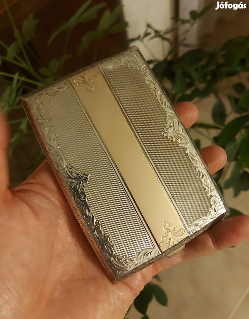 Antik ezüst cigarettatárca arany berakással! 175gr!