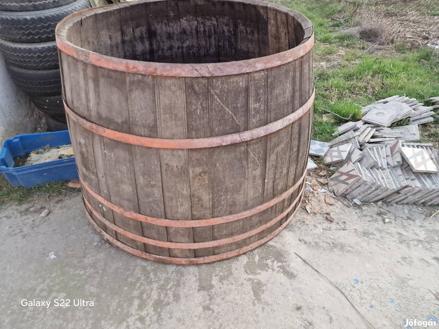 Antik fa dézsa régi szüretelő kád paraszt régiség népi