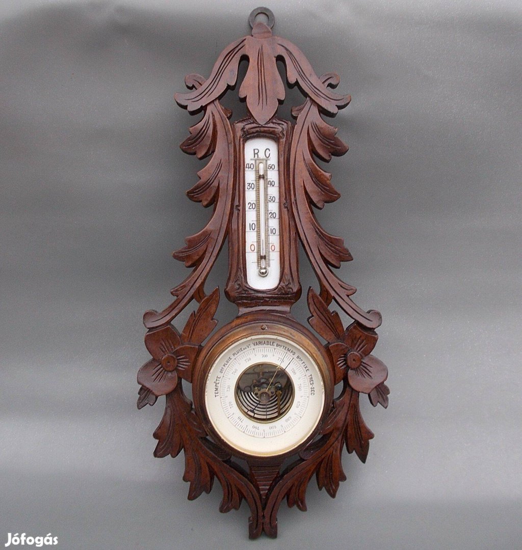 Antik fa fali barométer hőmérő